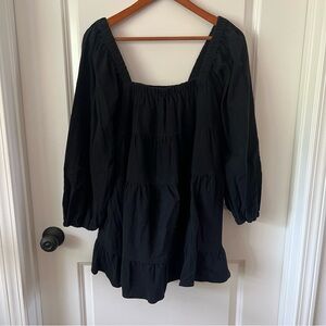 Cotton Candy Black Square-Neck Tiered Peasant Tunic